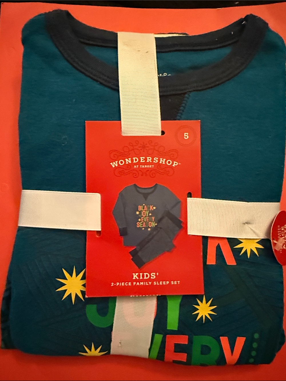 Wondershop Teal Green Long-Sleeve Kids Sleep Top with Navy Trim